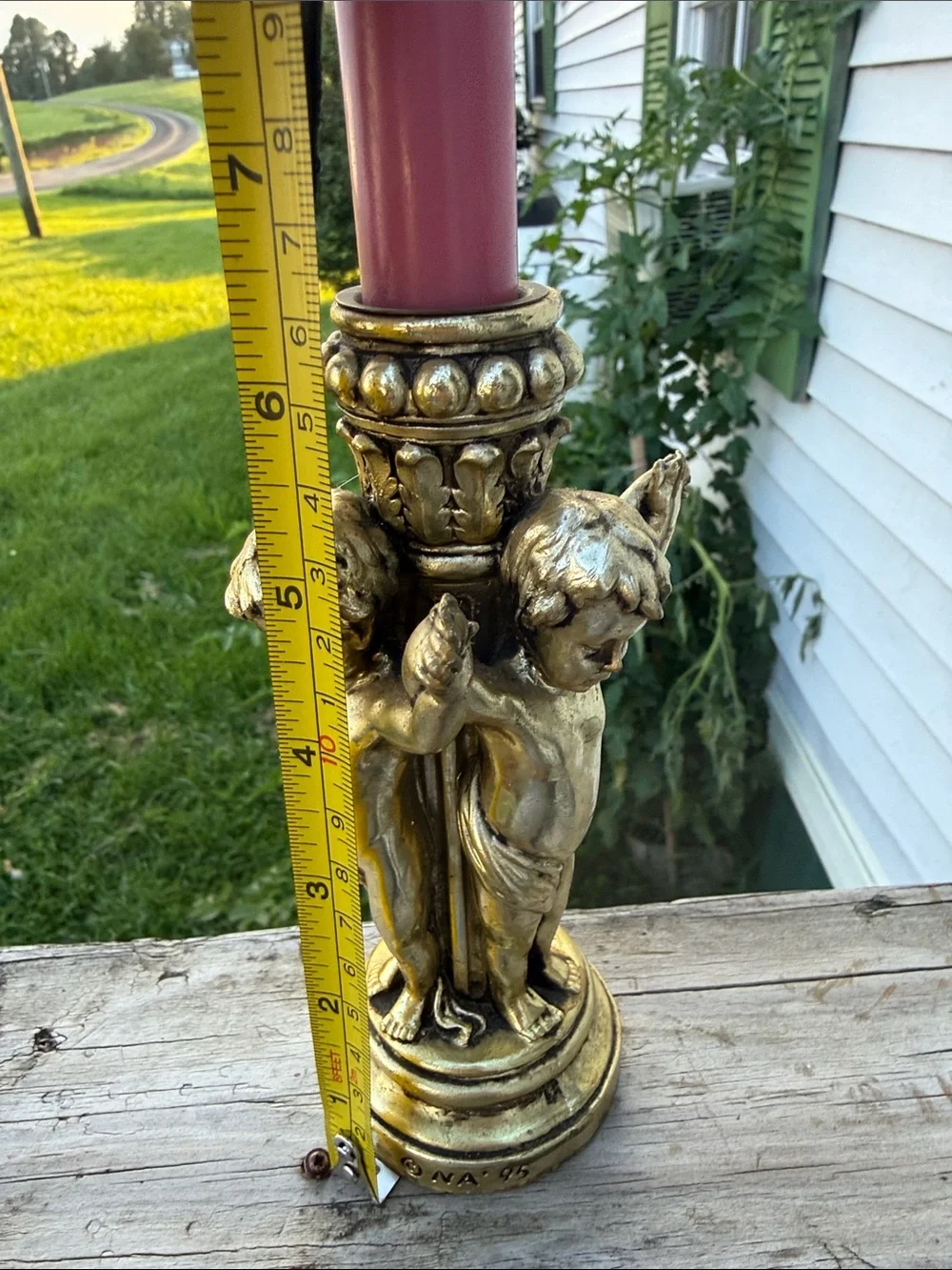 Gold Cherub Candle Holder - Decorative Home Accent brass 1995 era